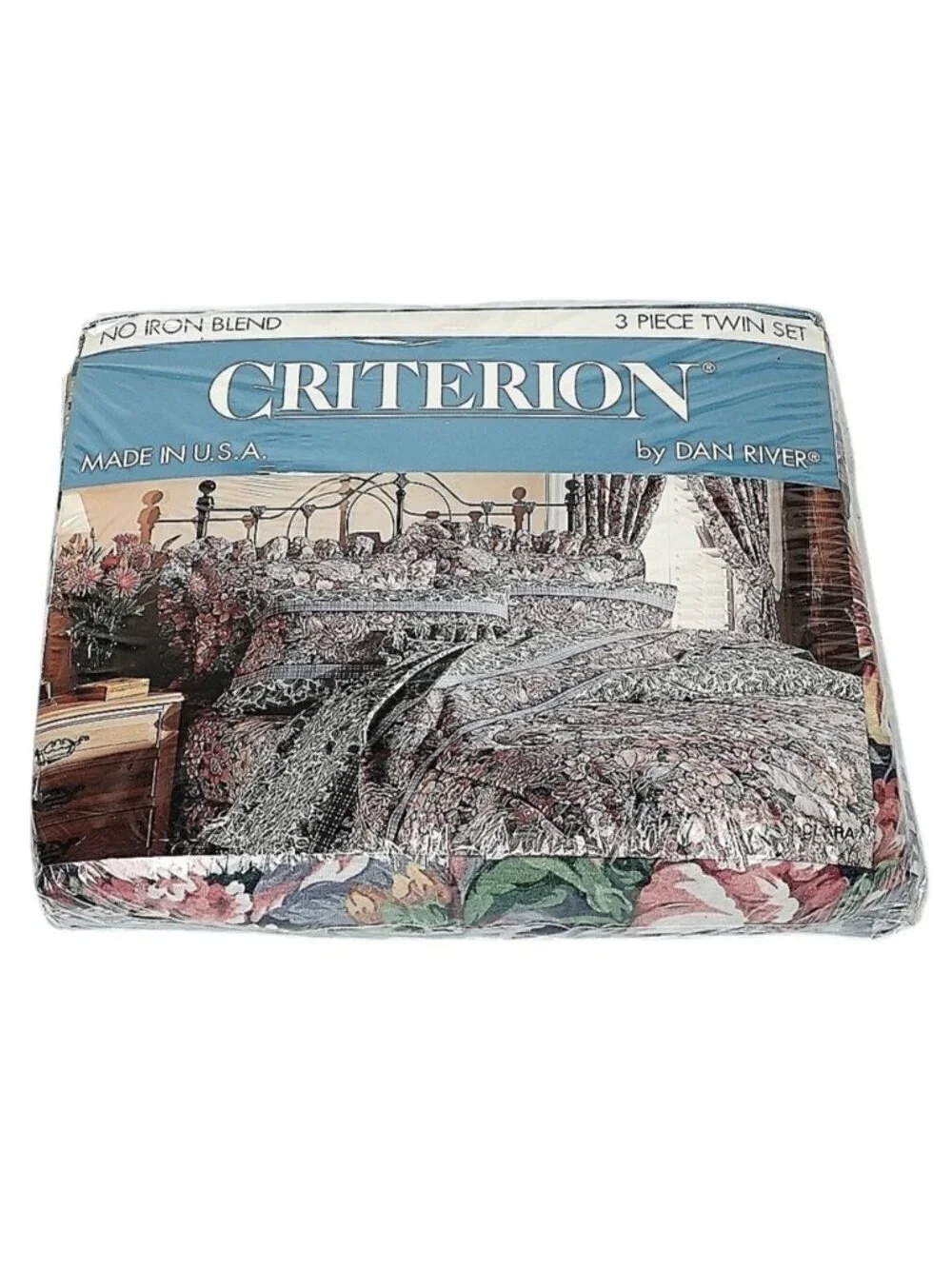 DAN RIVER Criterion Twin Sheet Set 3 pc Blue Floral Cotton Blend New Vintage